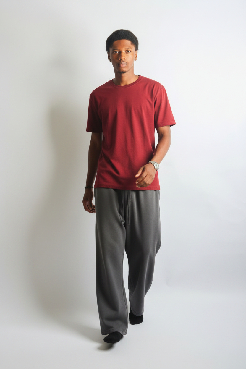 Charcoal gray and black sweatpants