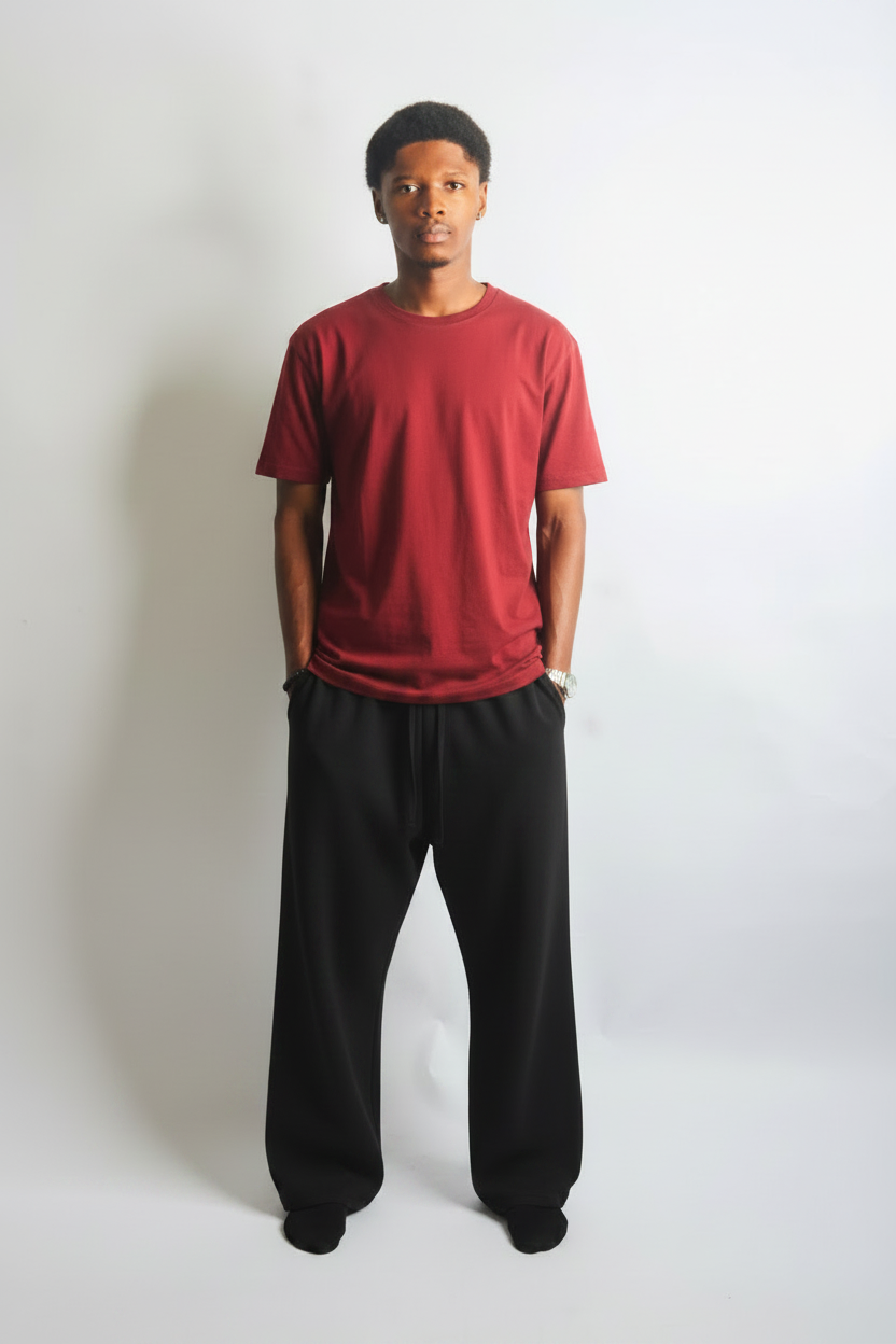 Charcoal gray and black sweatpants