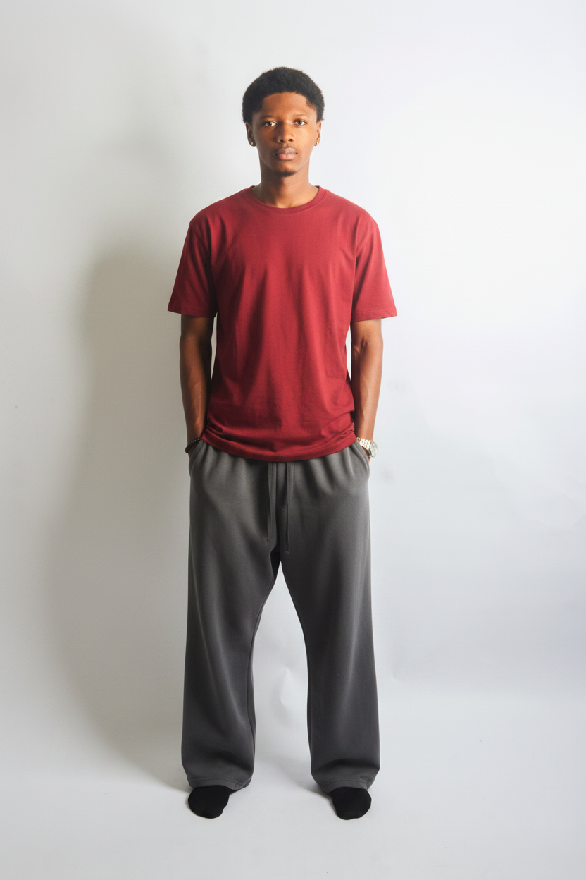 Charcoal gray and black sweatpants