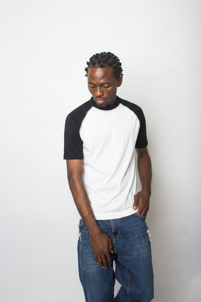 Black & White Raglan Body-Fit T-Shirt
