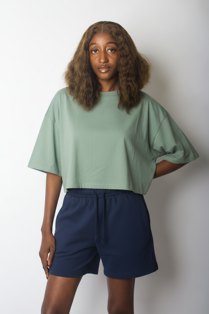 Cropped short-sleeve t-shirt and shorts