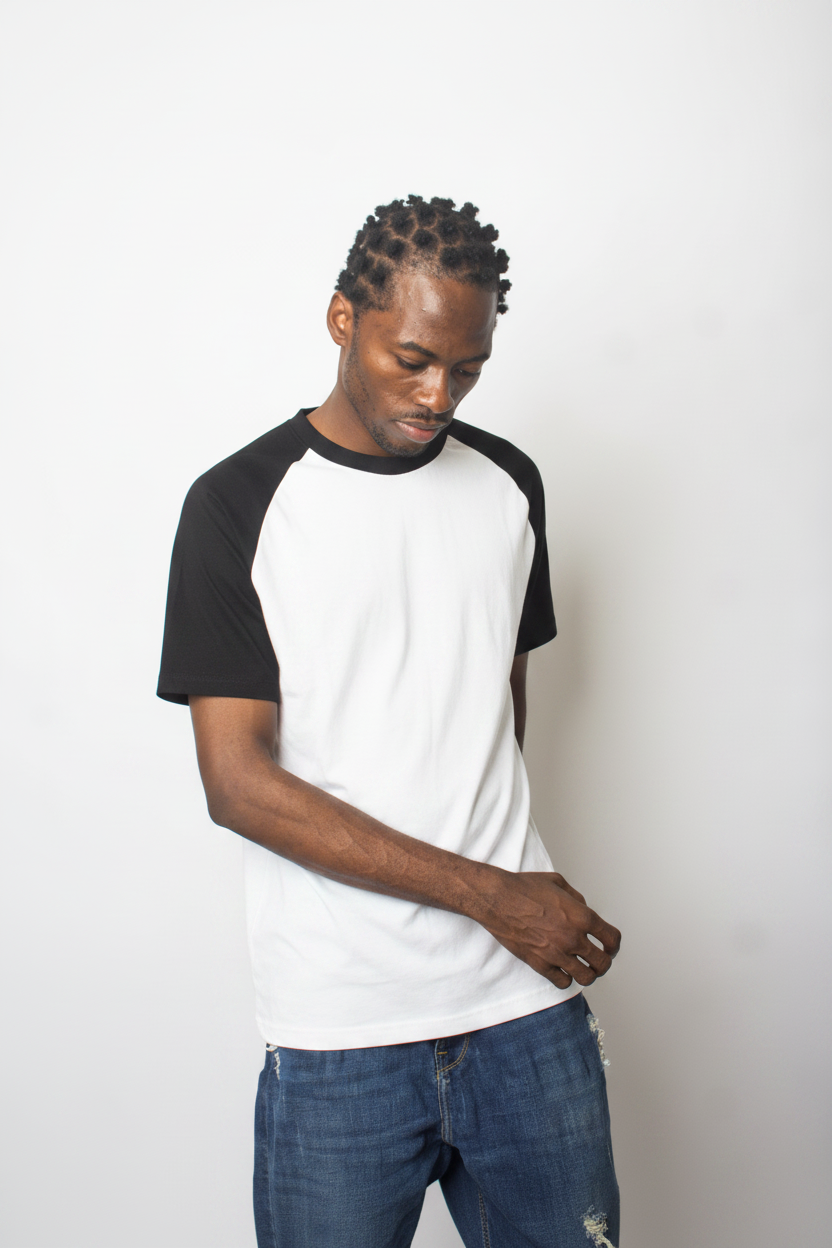 Black & White Raglan Body-Fit T-Shirt