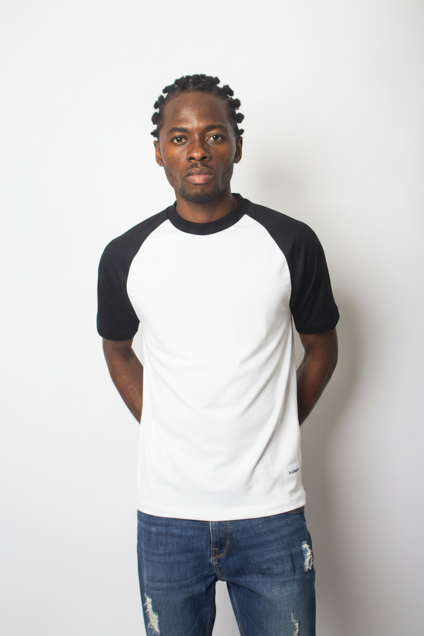 Black & White Raglan Body-Fit T-Shirt