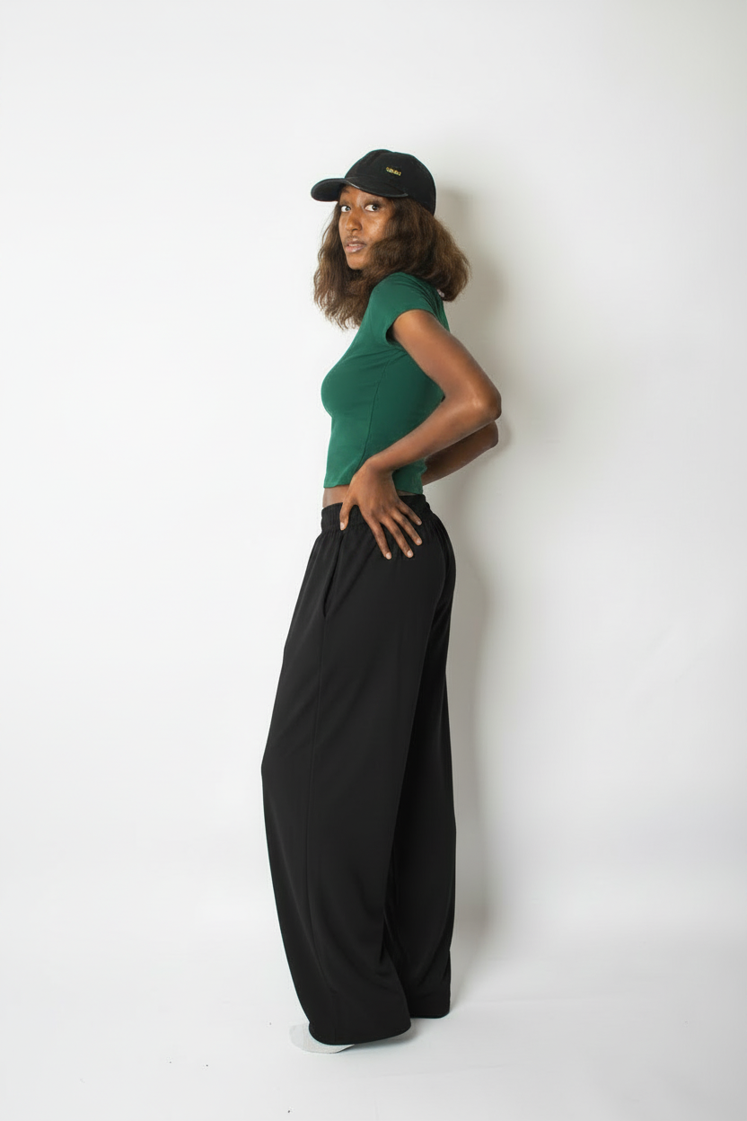 Charcoal gray and black sweatpants