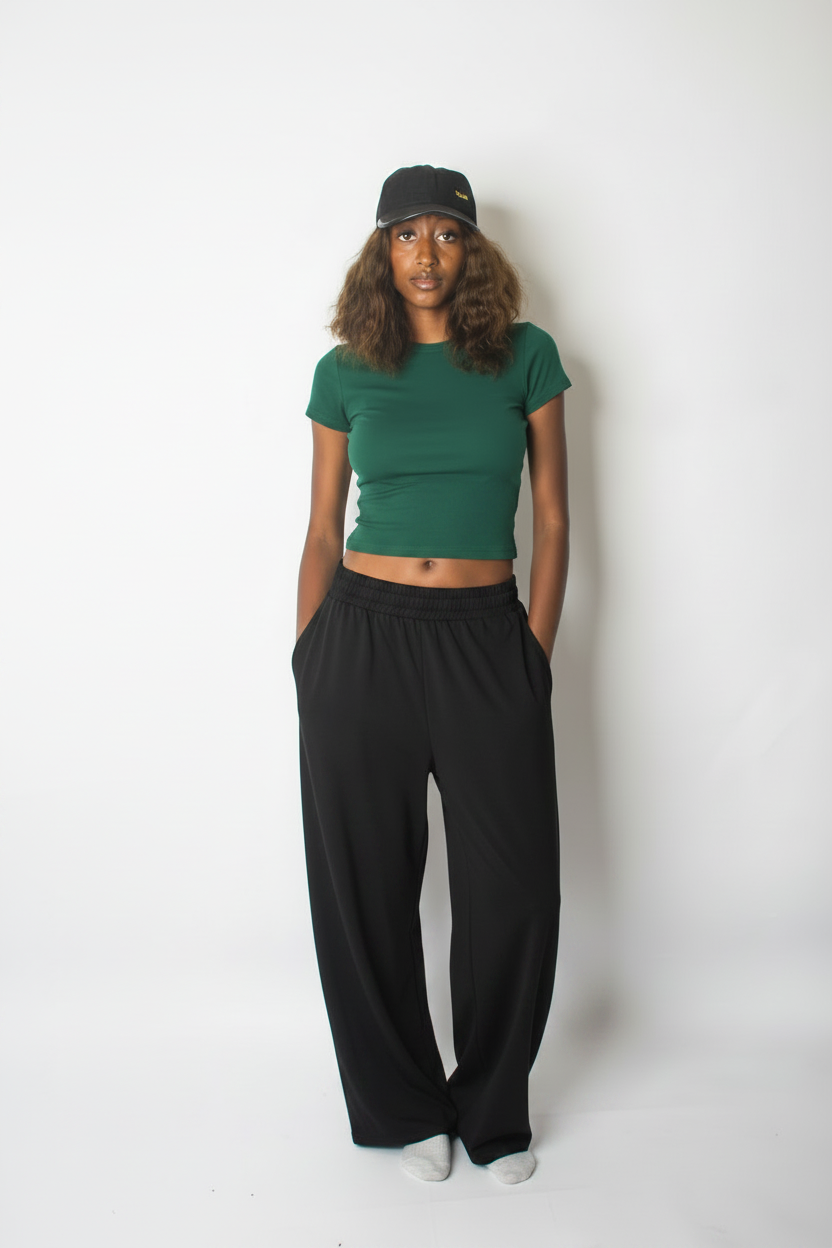 Charcoal gray and black sweatpants