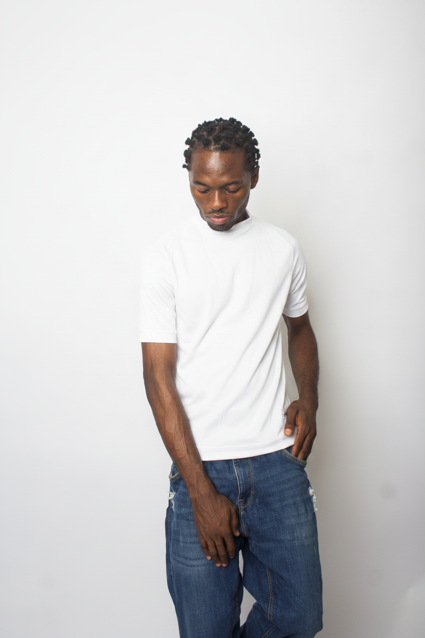 All White Body-Fit Male T-Shirt