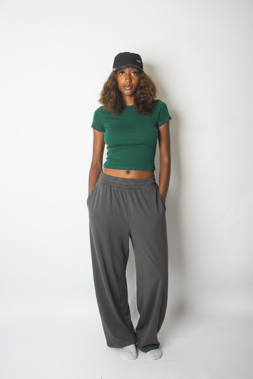 Charcoal gray and black sweatpants