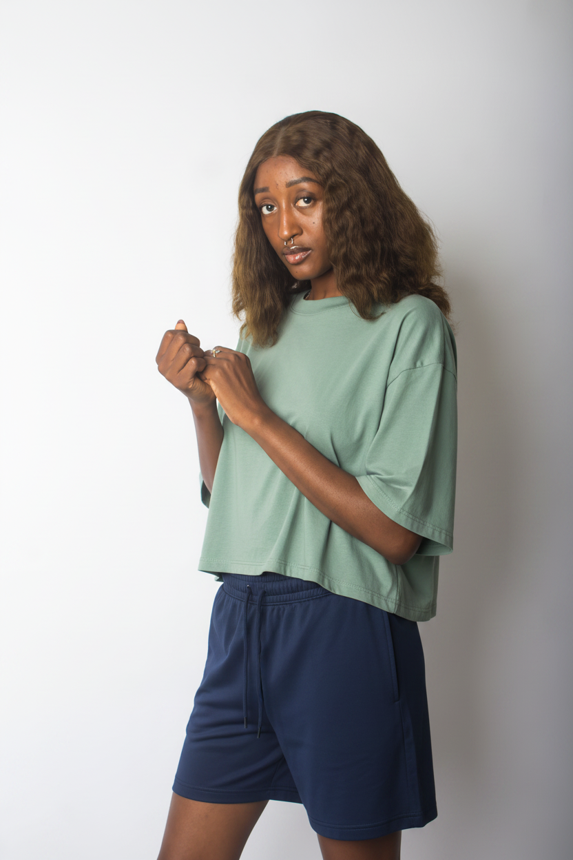 Cropped short-sleeve t-shirt and shorts